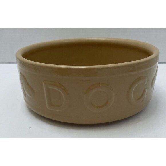 Mason Cash Embossed 8" Heavy Crock Ceramic Dog Bowl Food or Water Tan - EUC - Picture 1 of 8